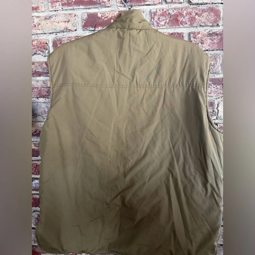 Vintage Windbreaker Tan Utility Fishing Vest Plaid Lined Puffer Vest Size L